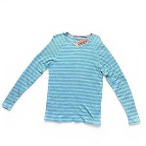 Velvet Men Thermal Shirt Mens Large Blue New Striped Raglan Cotton Tencel Knit